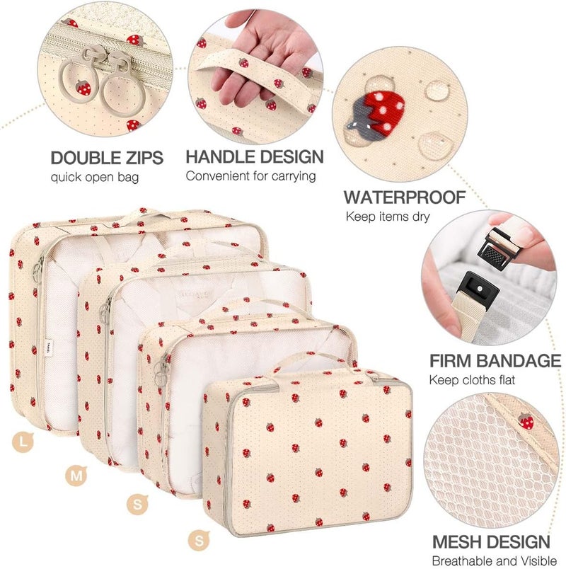 Hatisan 8 Set Packing Cubes for Suitcases,Suitcase Organizer with Shoe,Cosmetics,Clothing, and Accessories Bags for Travel Luggage Organizer Women Men(Beige Small Strawberry) - Image 3